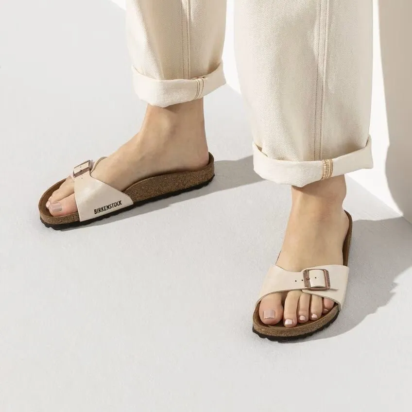 Birkenstock Madrid Sandals - Graceful Pearl White Birko-Flor | Comfortable Cork Footbed