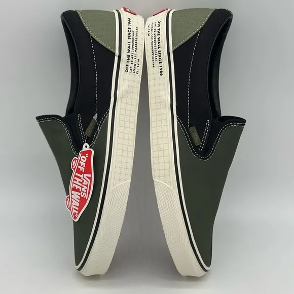 Black and Green Slip-On Sneakers with Canvas Upper