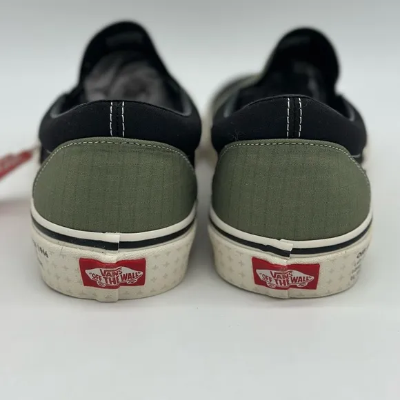 Black and Green Slip-On Sneakers with Canvas Upper