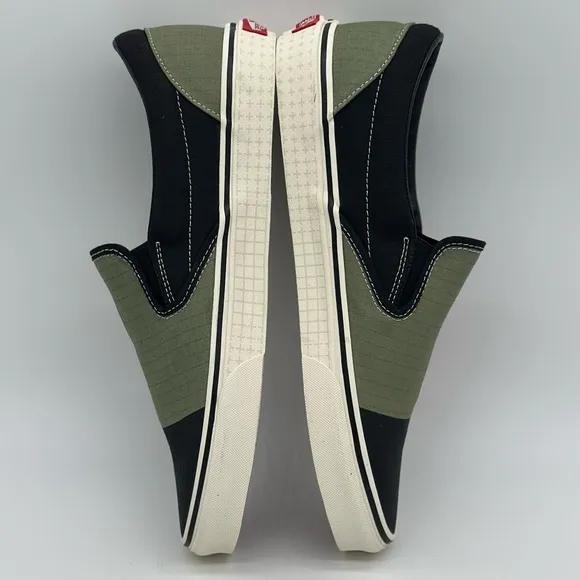 Black and Green Slip-On Sneakers with Canvas Upper