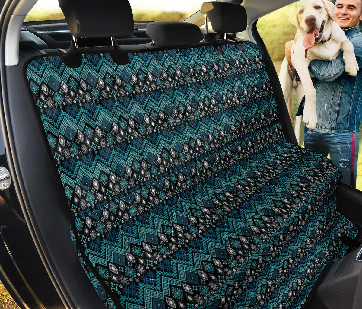Black and Teal Ethnic Pattern Back Seat Cover For Pets