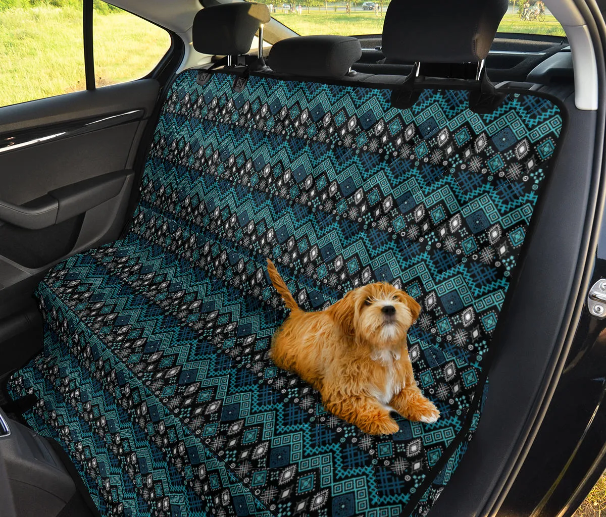 Black and Teal Ethnic Pattern Back Seat Cover For Pets