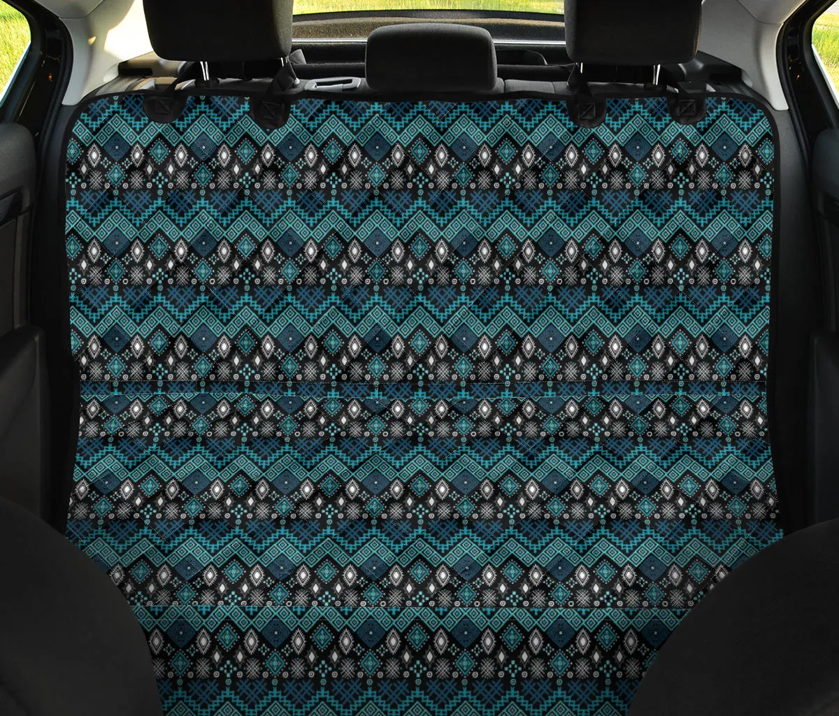 Black and Teal Ethnic Pattern Back Seat Cover For Pets