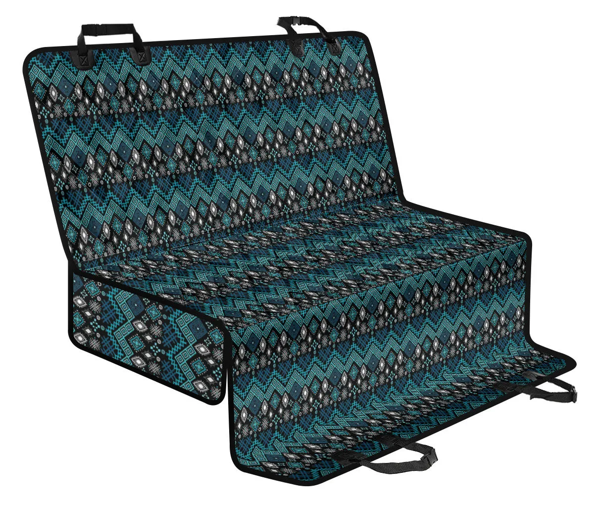 Black and Teal Ethnic Pattern Back Seat Cover For Pets