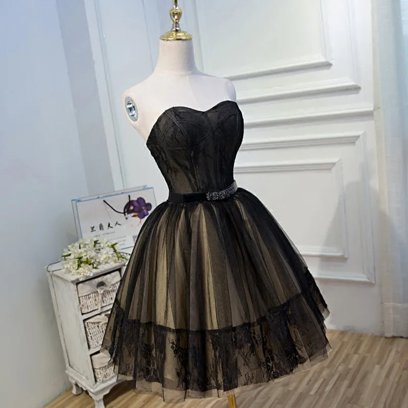 Black Lace Tulle Simple Homecoming Dress Pretty Short Party Dress OK916