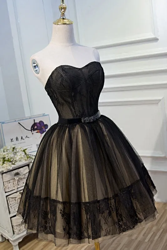 Black Lace Tulle Simple Homecoming Dress Pretty Short Party Dress OK916