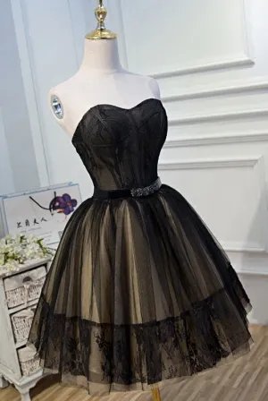 Black Lace Tulle Simple Homecoming Dress Pretty Short Party Dress OK916