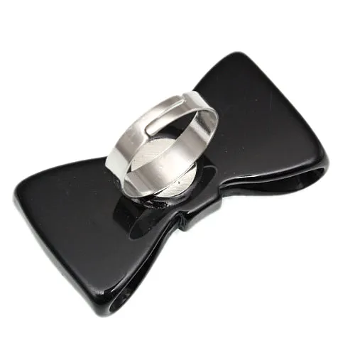 Black Large Glossy Bow Adjustable Ring