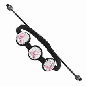 Black Macrame Breast Cancer Awareness Ribbon Crystals   Hematite Bracelet