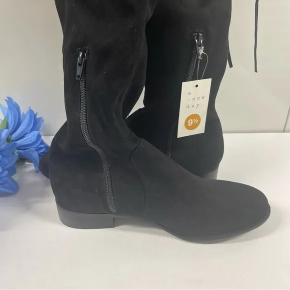 BLACK MICROSUEDE OTK BOOTS