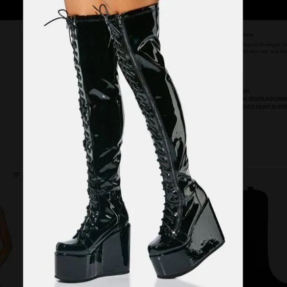 Black Neal Platform Patent Shine Boots Lemon Drop by Privileged
