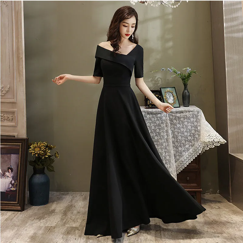 Black One Shoulder Long A-line One Shoulder Party Dress, Simple Black Evening Dress