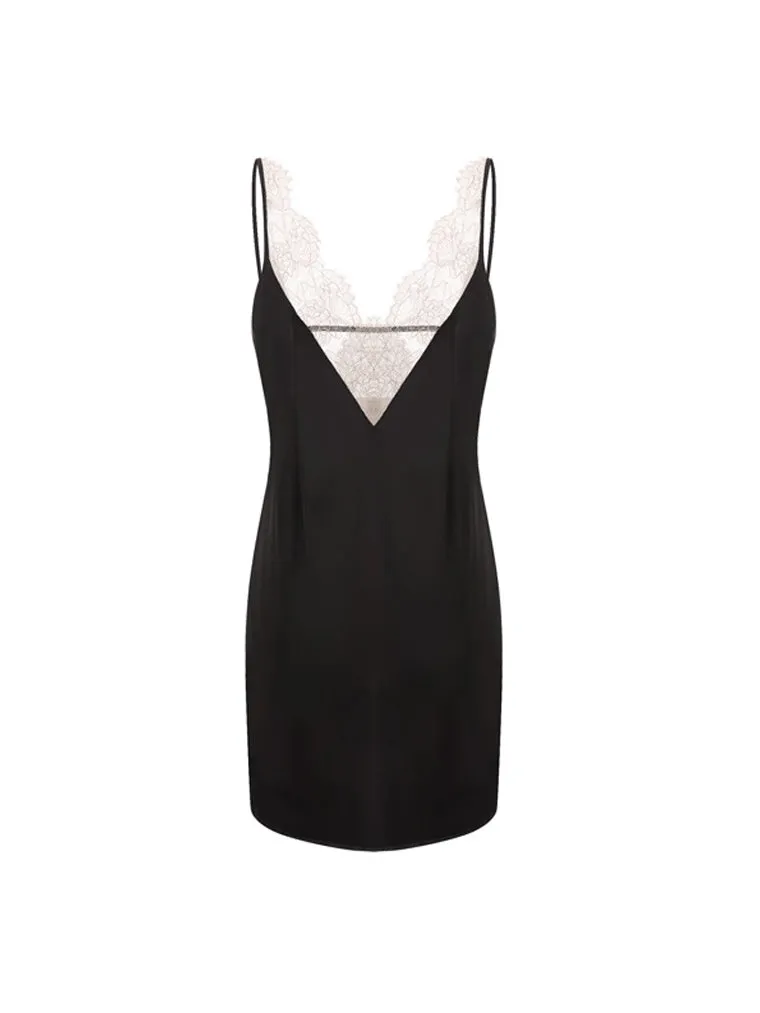 Black Plunge Lace-Trim Slip