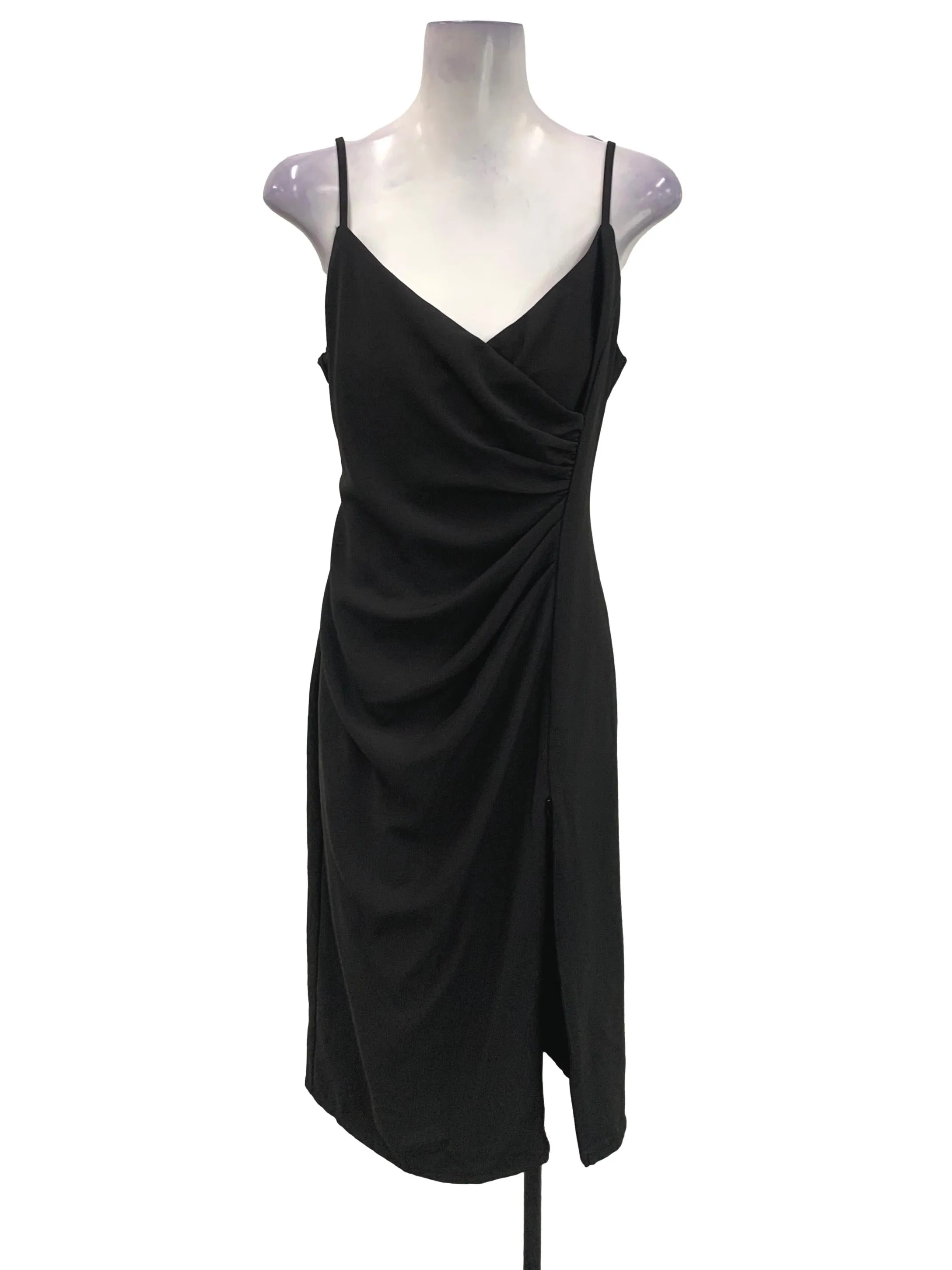 Black Ruched Side Slip Dress