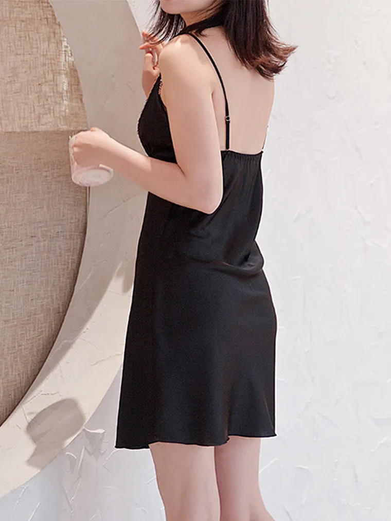 Black Satin Lace-Trim Slip