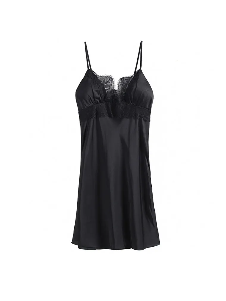Black Satin Lace-Trim Slip