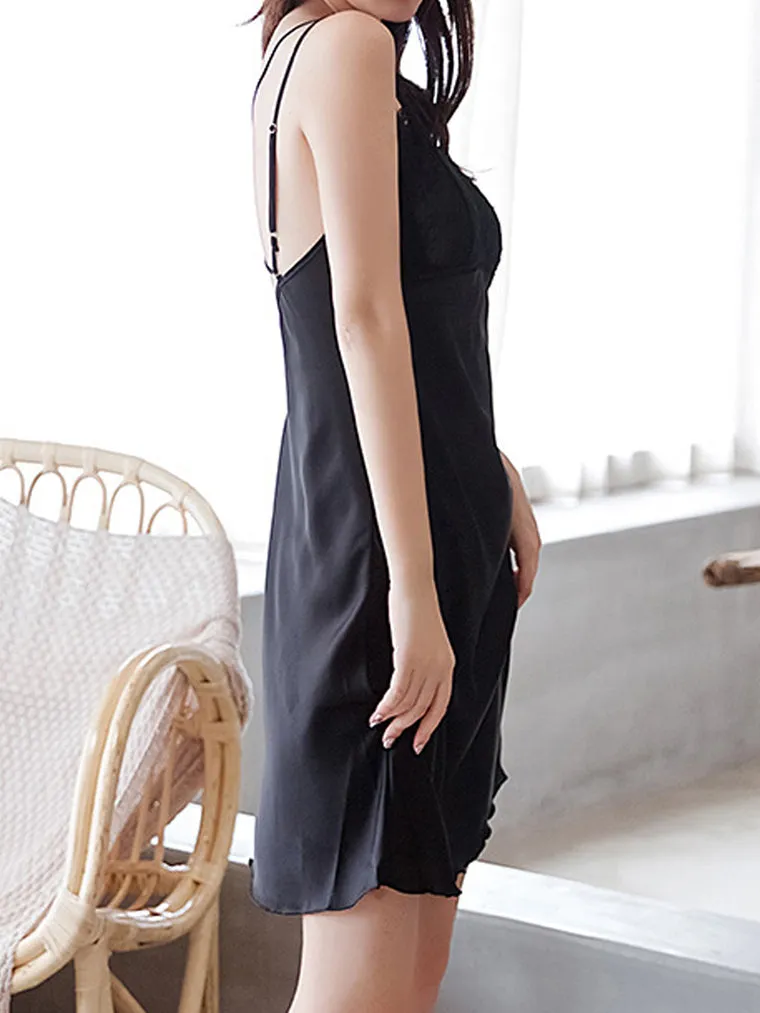 Black Silky Lace-Trim Slip