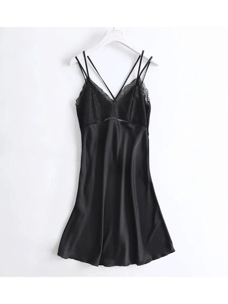 Black Silky Lace-Trim Slip