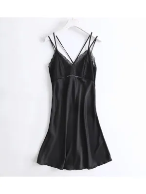 Black Silky Lace-Trim Slip