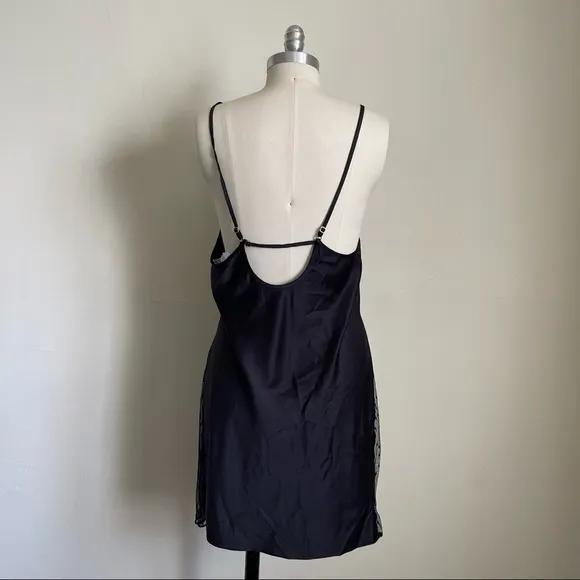 Black Slip Dress With Mesh Panels
