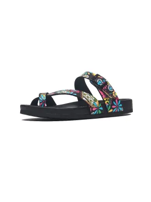 Black Tropical Print Footbed Sandal
