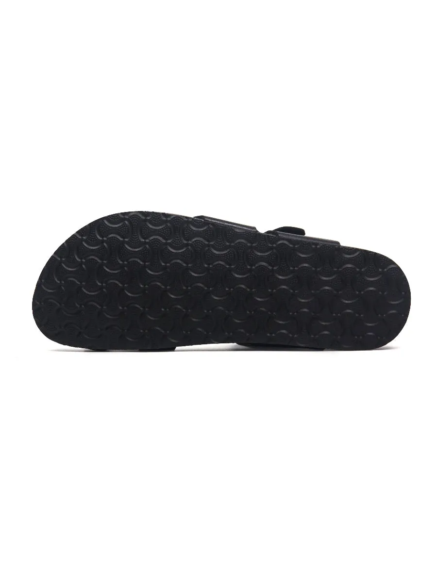 Black Tropical Print Footbed Sandal