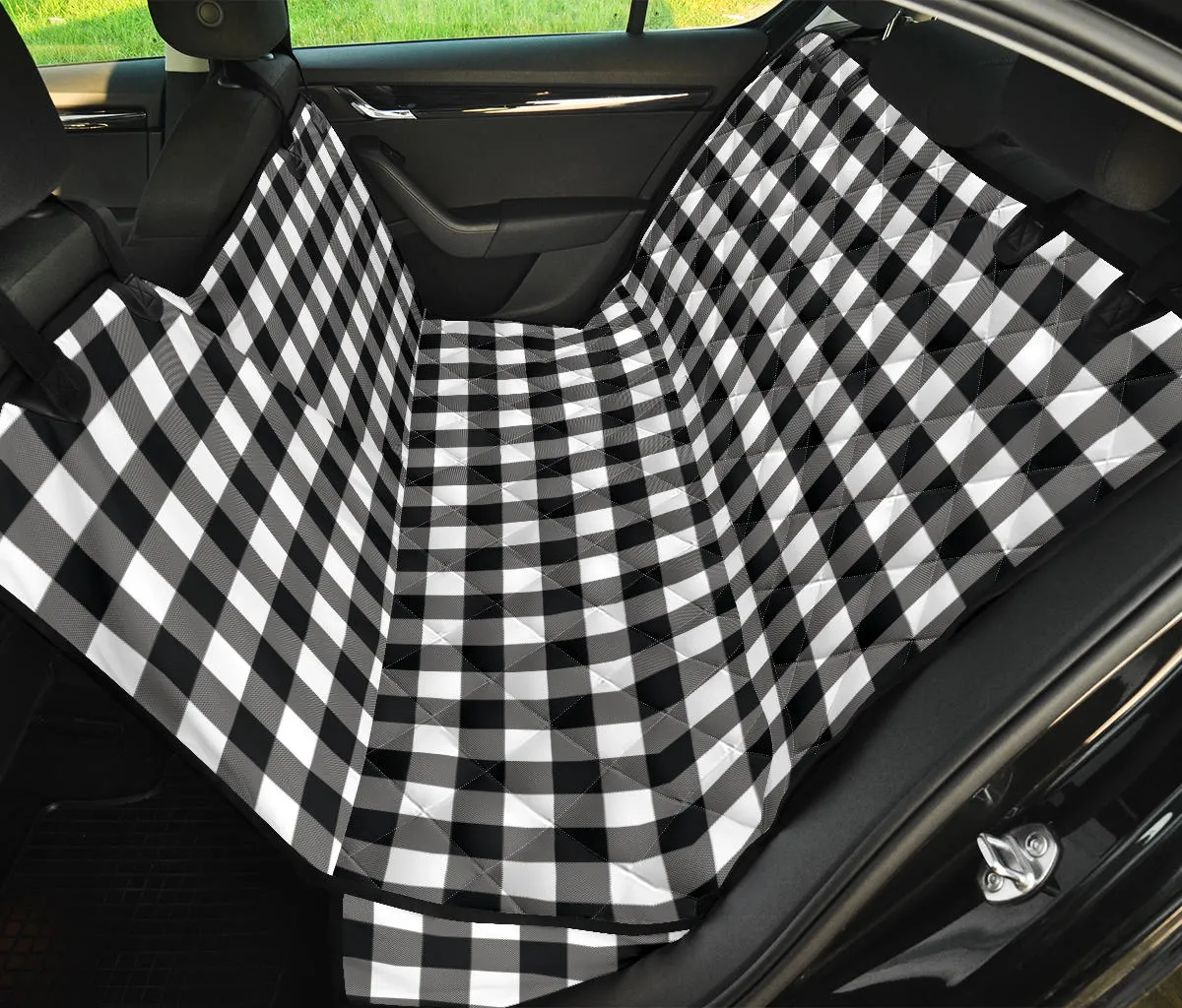 Black White Buffalo Plaid Pet Hammock To Match Front Seat Covers
