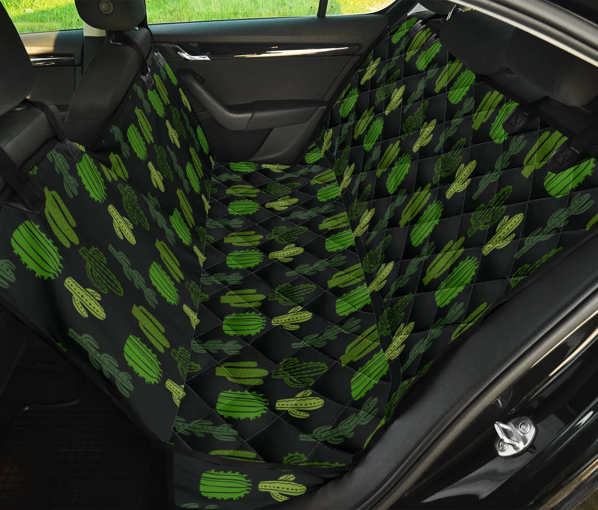 Black With Cactus Pattern Back Seat Cover For Pets