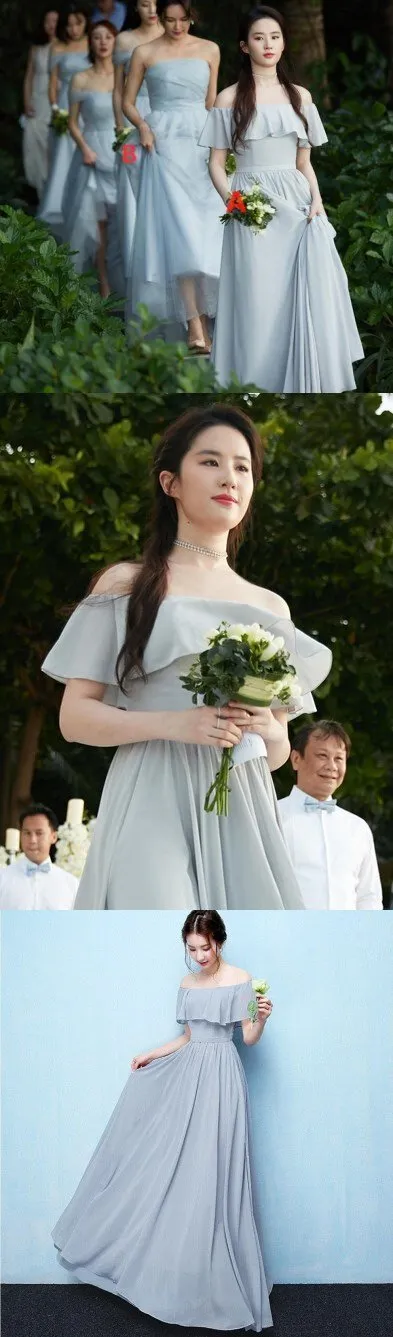 Blue A-Line Chiffon Off Shoulder Simple Soft Cheap Bridesmaid Dresses, Tulle Charming Custom Convertible Bridesmaid Dress Online, WG248