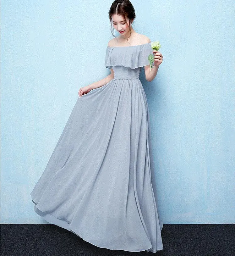 Blue A-Line Chiffon Off Shoulder Simple Soft Cheap Bridesmaid Dresses, Tulle Charming Custom Convertible Bridesmaid Dress Online, WG248