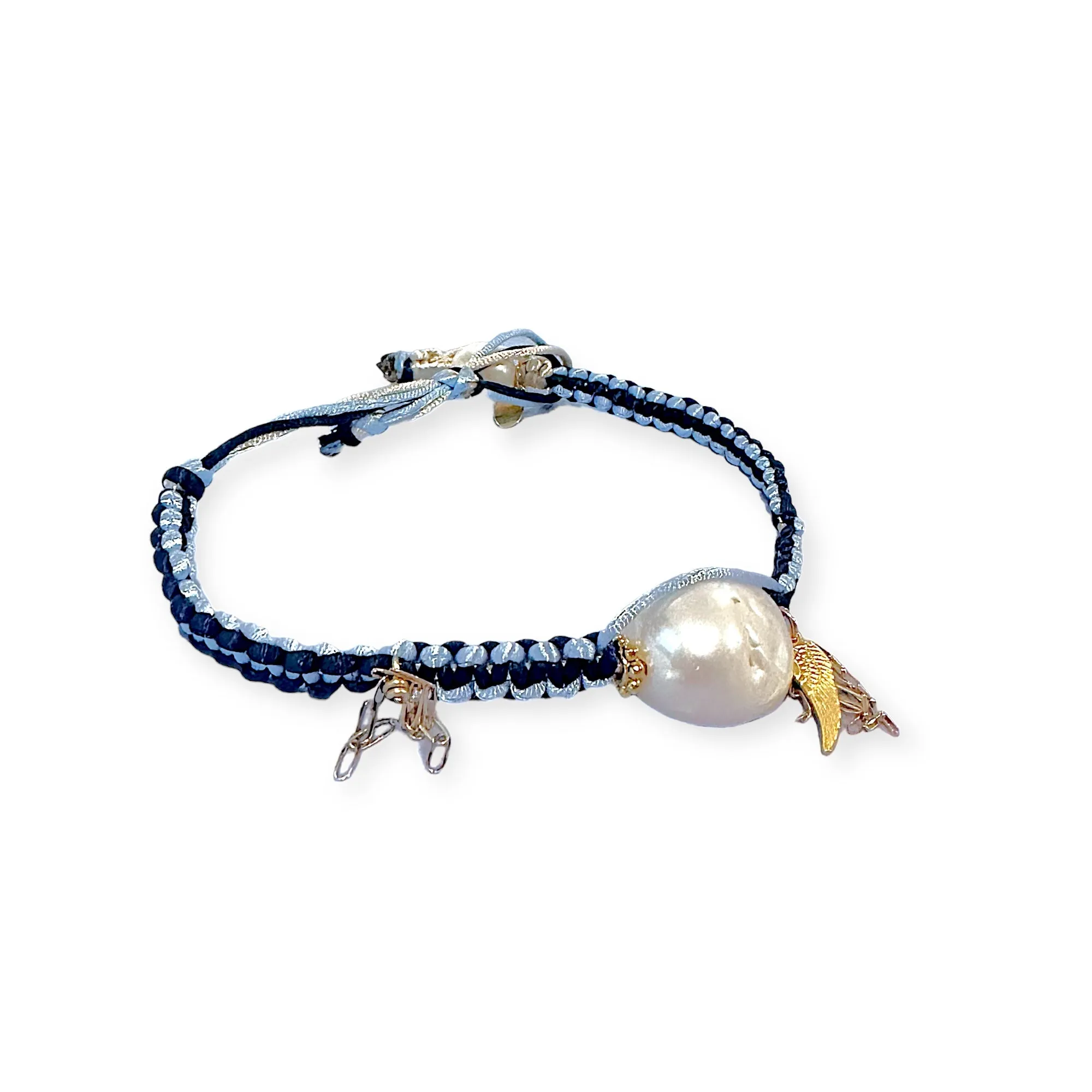 BLUE ANGEL BAROQUE PEARL GOLD CHAIN SILK ROCKER ANKLET