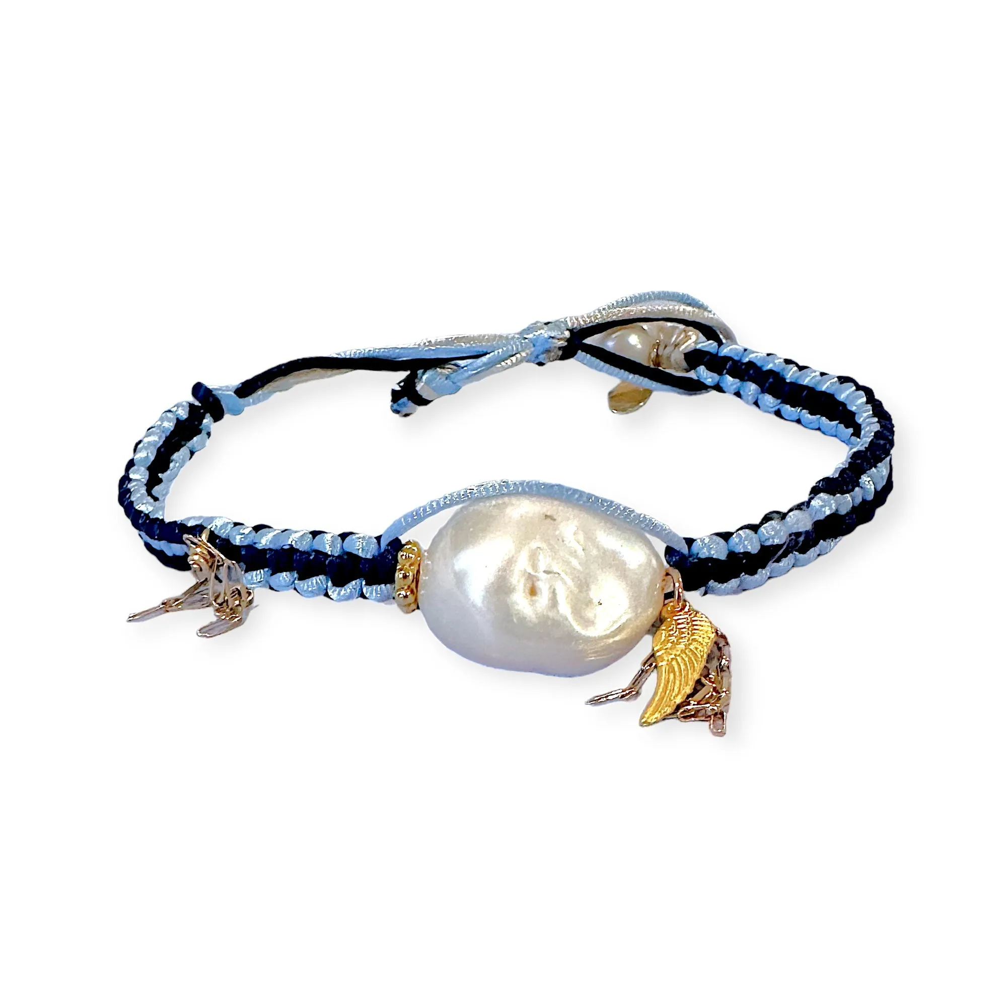 BLUE ANGEL BAROQUE PEARL GOLD CHAIN SILK ROCKER ANKLET