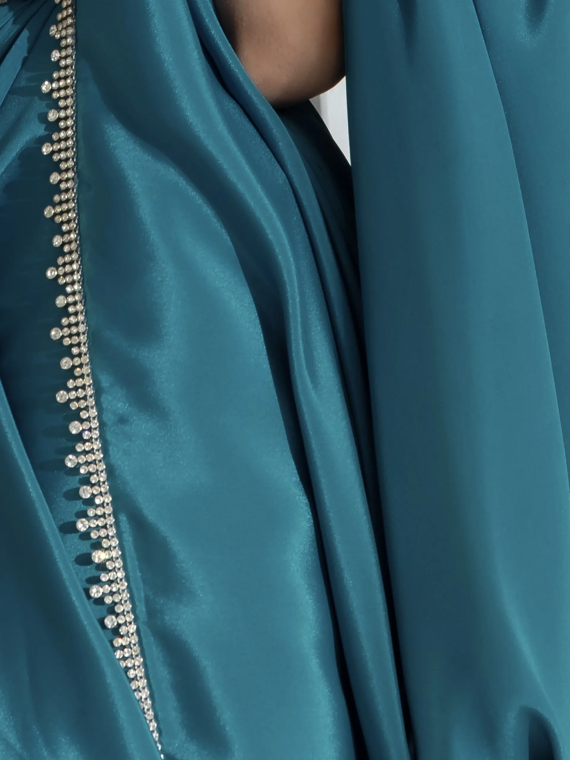 Blue Beauty Crepe Saree with Diamond lace and Self Blouse fabric