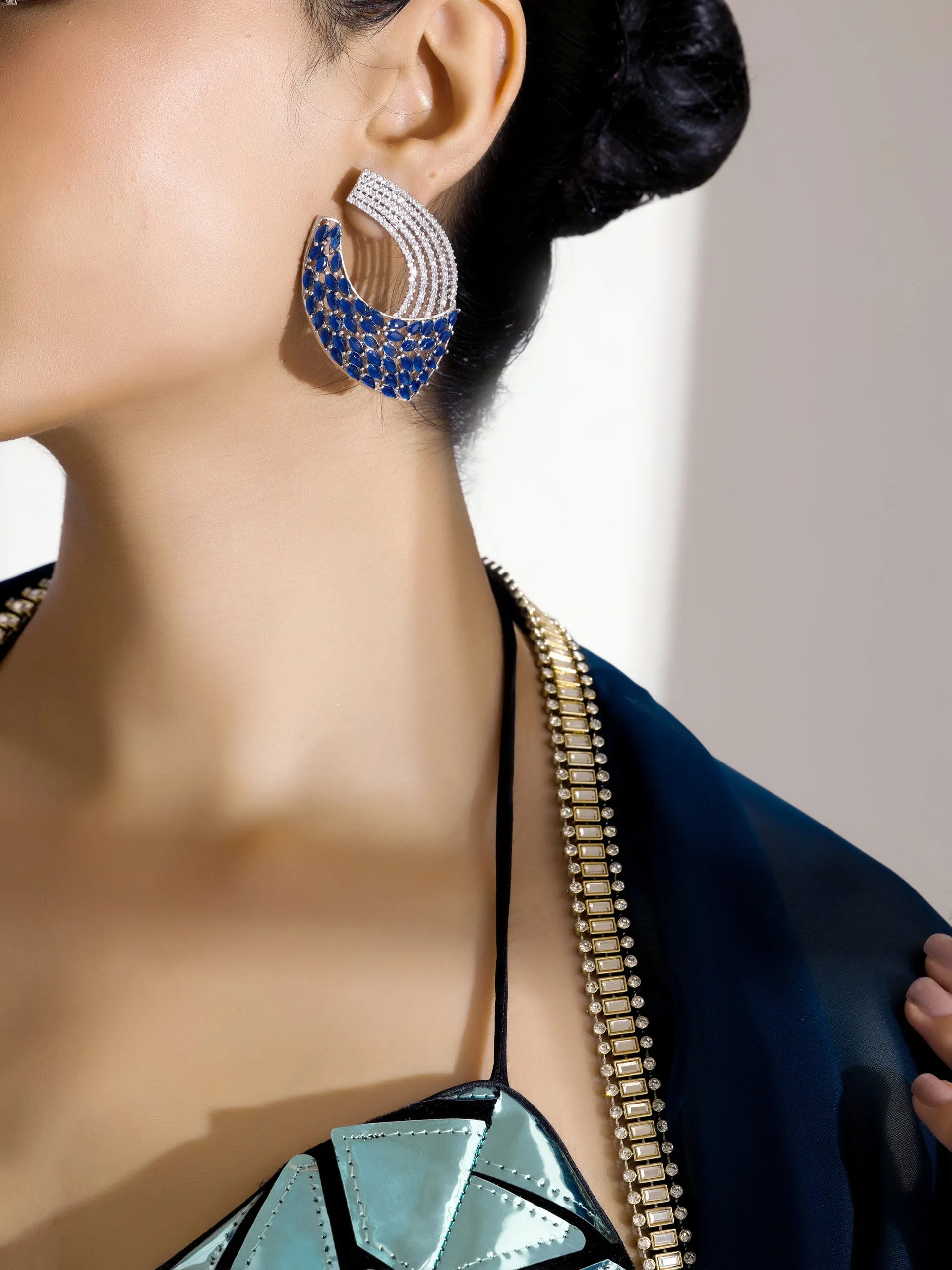 Blue Casa Soft Organza Saree with Diamond Lace with Self Blouse Fabric