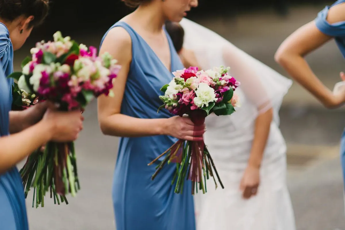 Blue Jersey Mismatched Long Charming Wedding Bridesmaid Dresses, BG51063