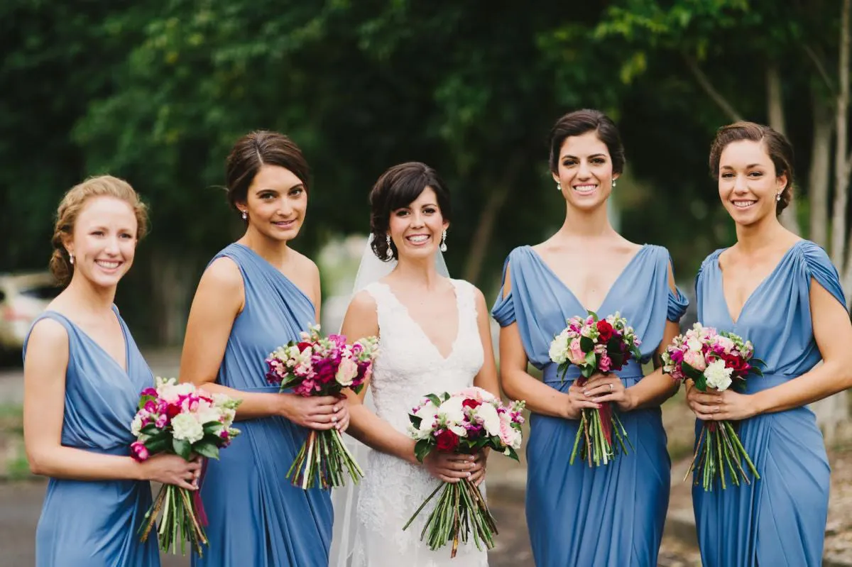 Blue Jersey Mismatched Long Charming Wedding Bridesmaid Dresses, BG51063
