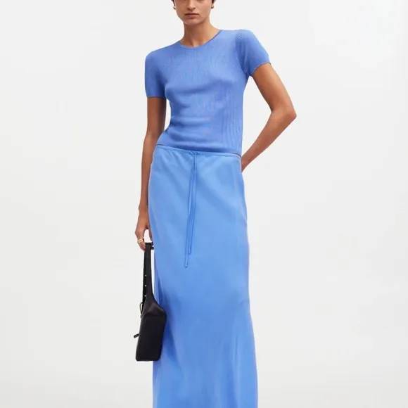 Blue Madewell Tie-Waist Maxi Slip Skirt in Cupro Blend  Blue