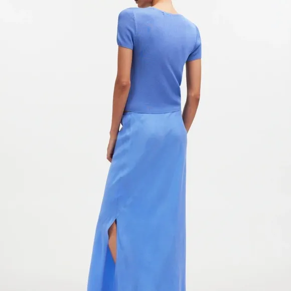 Blue Madewell Tie-Waist Maxi Slip Skirt in Cupro Blend  Blue