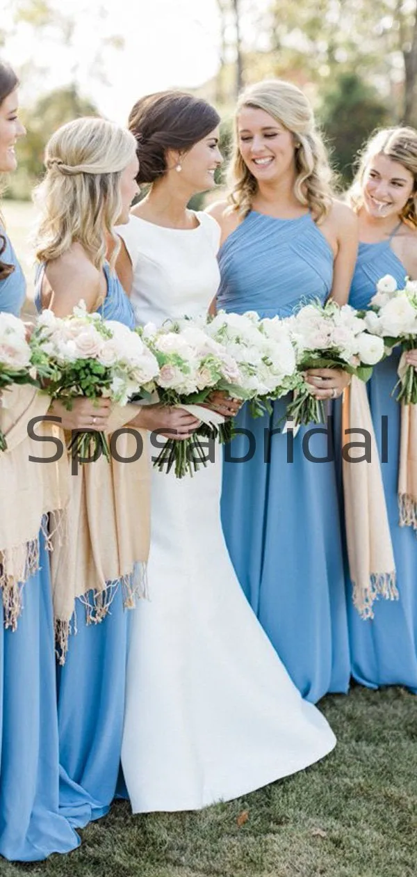 Blue Newest Chamring Chiffon Long Beach Bridesmaid Dresses WG850