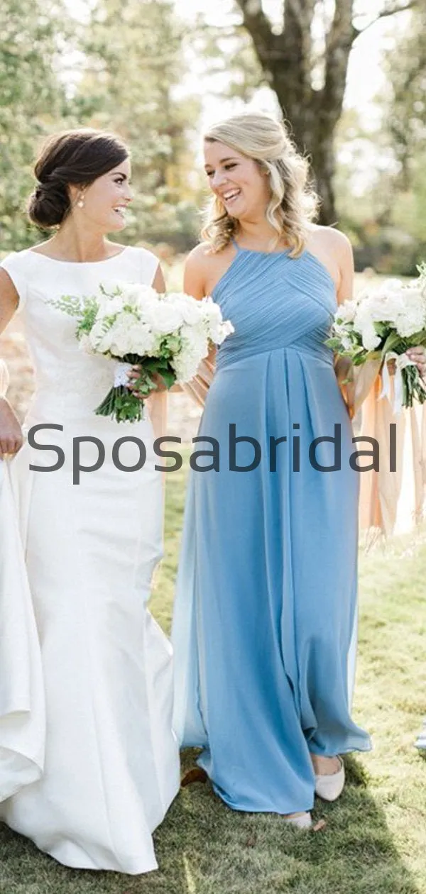 Blue Newest Chamring Chiffon Long Beach Bridesmaid Dresses WG850