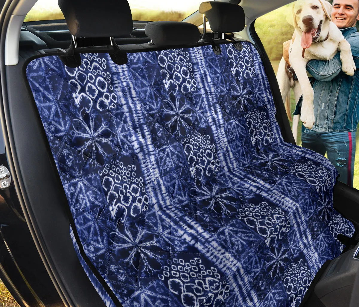 Blue Shibori Style Tie Dye Dog Hammock Back Seat Cover For Pets