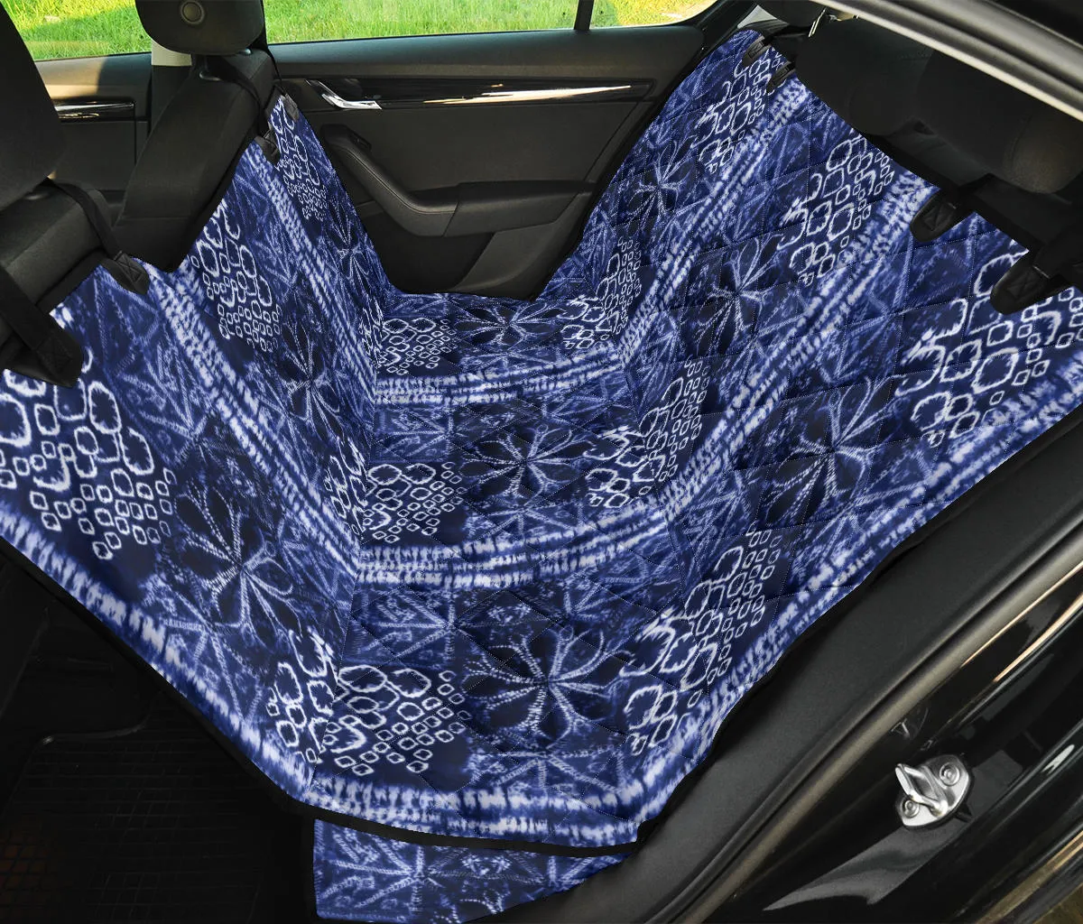 Blue Shibori Style Tie Dye Dog Hammock Back Seat Cover For Pets