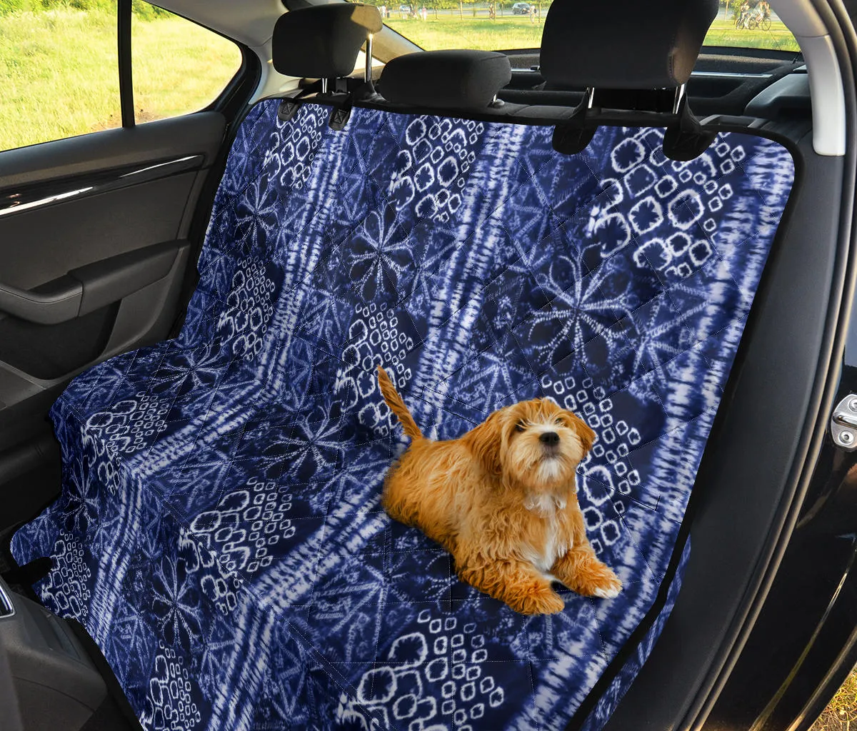 Blue Shibori Style Tie Dye Dog Hammock Back Seat Cover For Pets