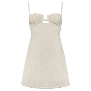 Bone Crochet Petal Short Slip Dress