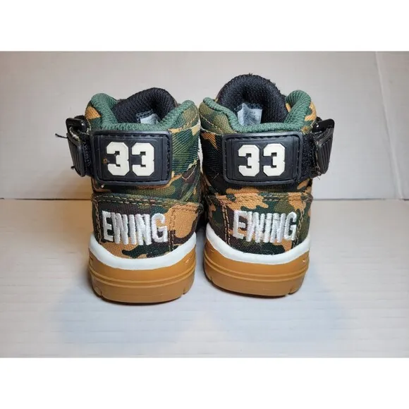 Boys PATRICK EWING 33 Hi Toddler Size 4 Camo Print Green Brown Gum Sole Sneakers