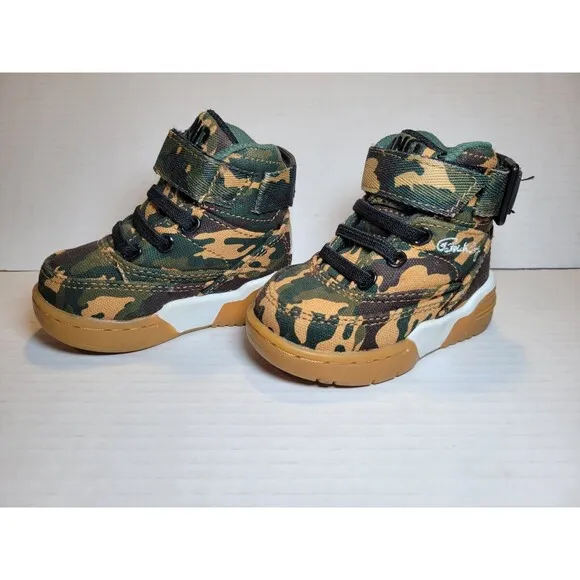 Boys PATRICK EWING 33 Hi Toddler Size 4 Camo Print Green Brown Gum Sole Sneakers