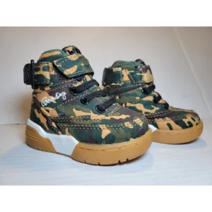 Boys PATRICK EWING 33 Hi Toddler Size 4 Camo Print Green Brown Gum Sole Sneakers