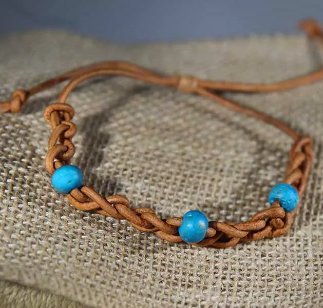 Bracelet - Tan and Turquoise by CeeV
