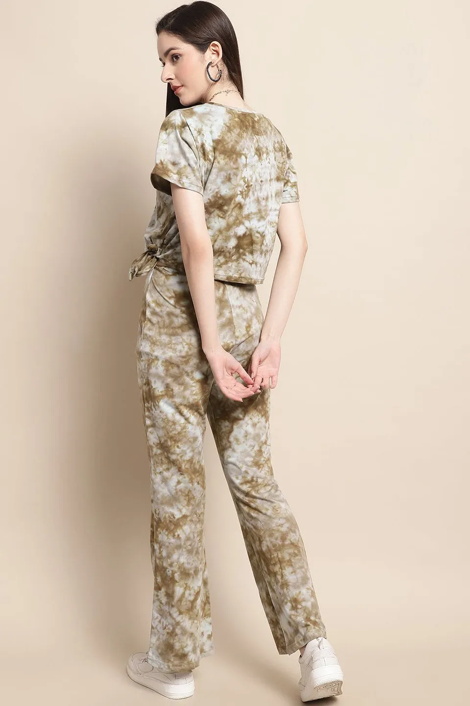 Brown Tie-Dye Printed Cotton Co-Ord Set for Women | S-XL | Claura