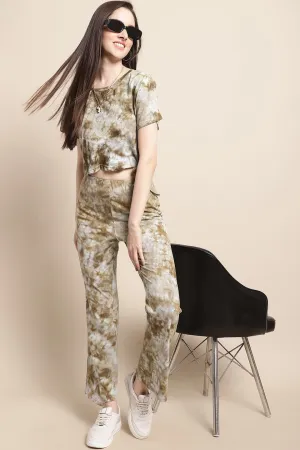 Brown Tie-Dye Printed Cotton Co-Ord Set for Women | S-XL | Claura